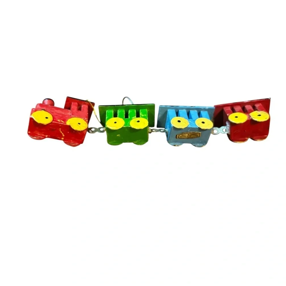 vintage painted wooden train christmas ornament Hand Painted 5” Taiwan